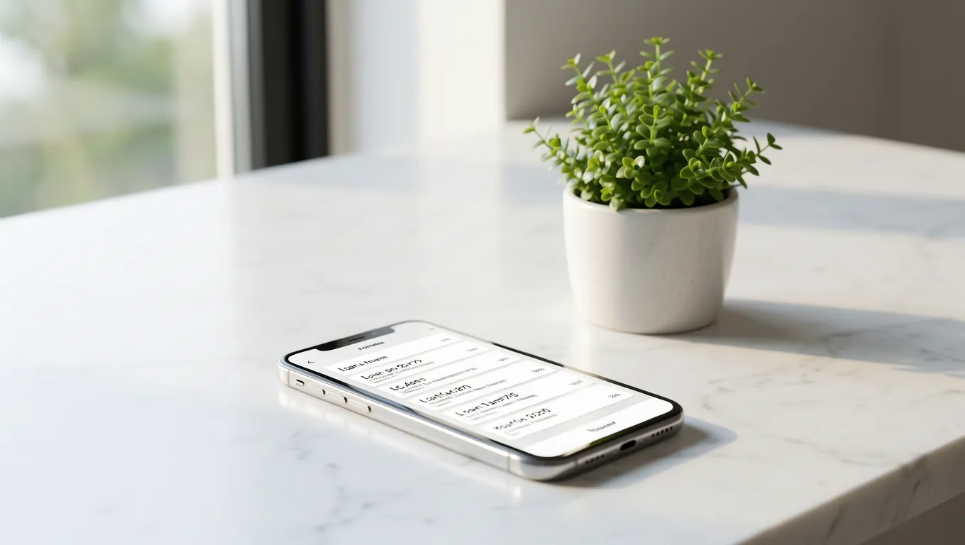 A person using a smartphone for managing the best online payday loans in a bright home setting.