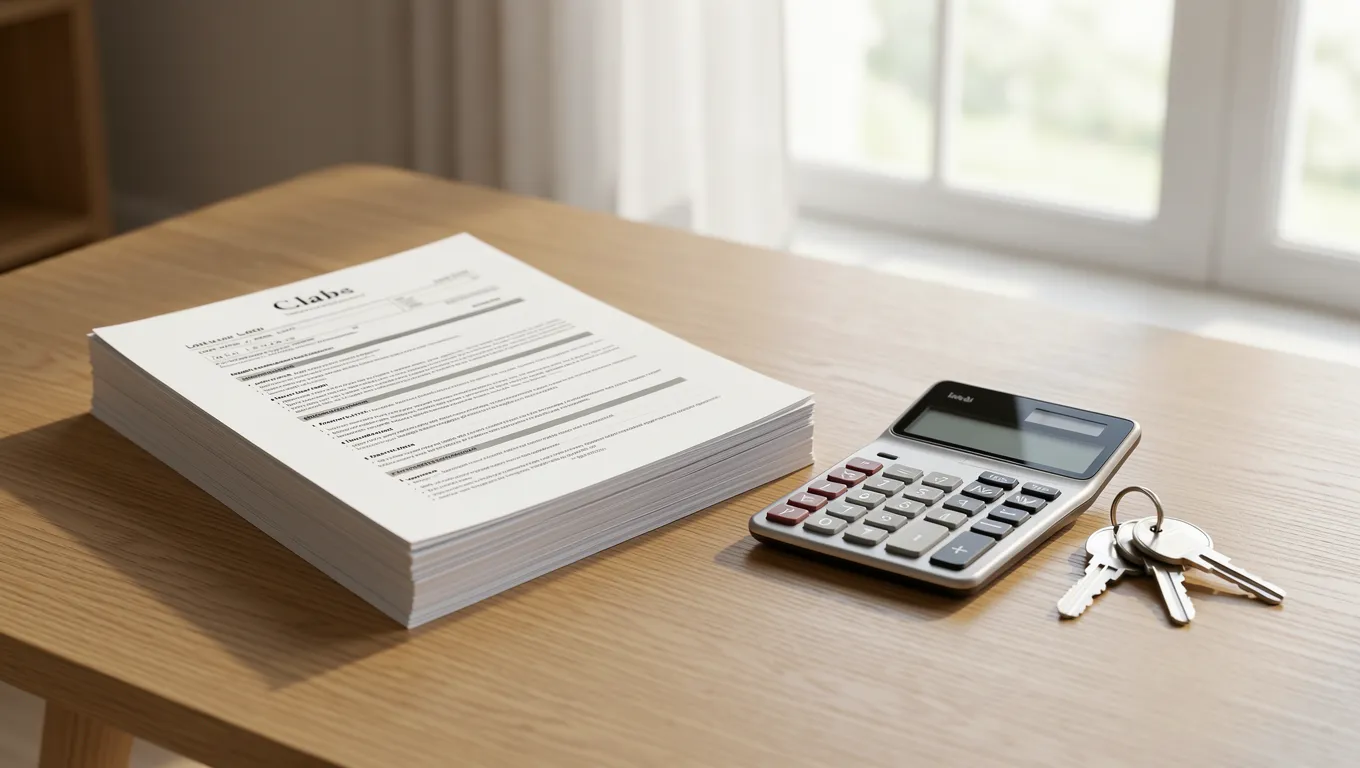 Lease documents and calculator representing housing costs