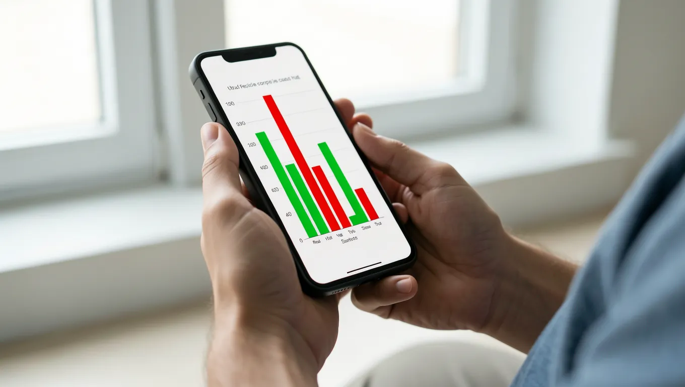 Smartphone showing a clear financial comparison chart