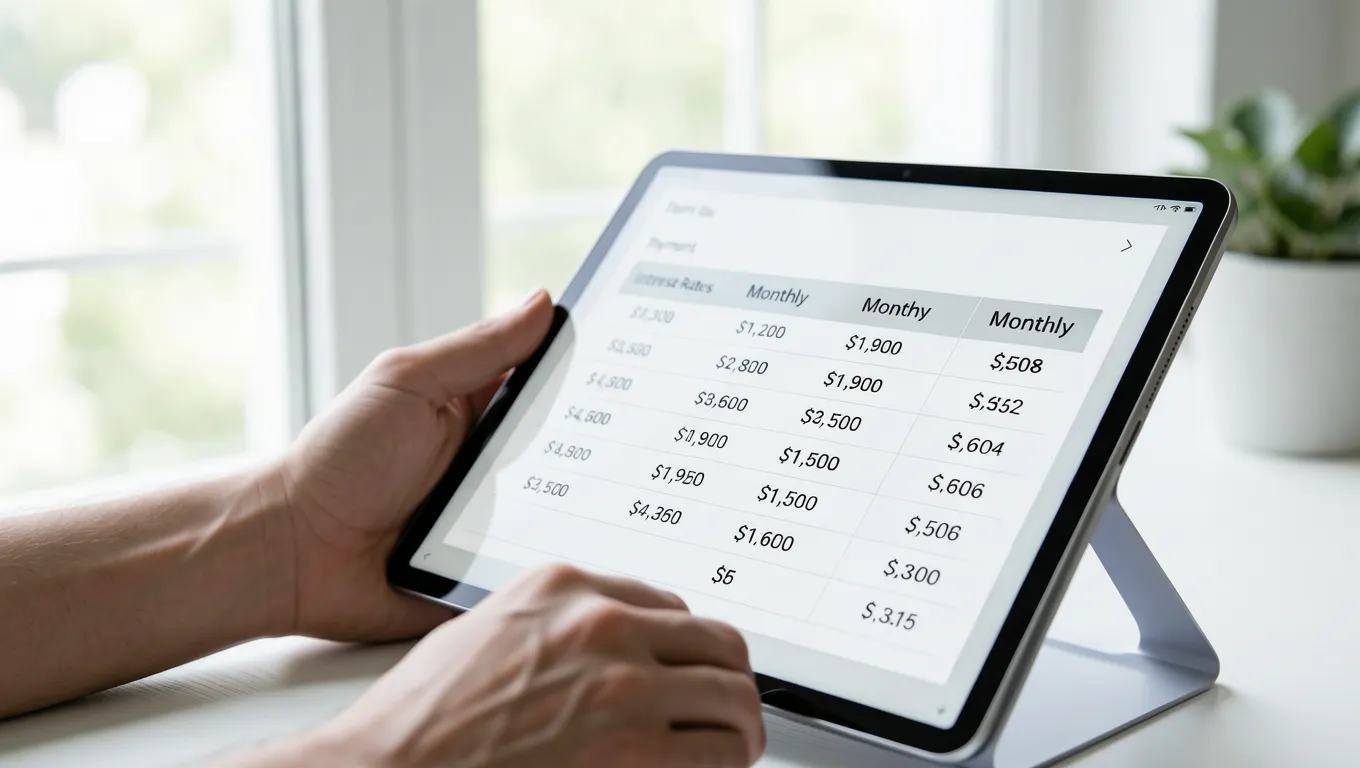 Person reviewing loan interest rate comparisons on a digital tablet