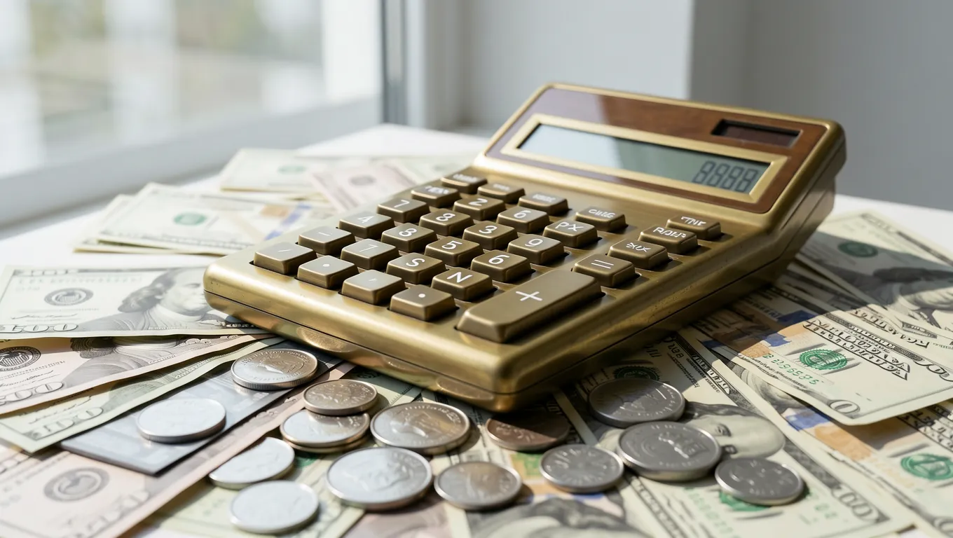 A calculator and money representing loan interest math