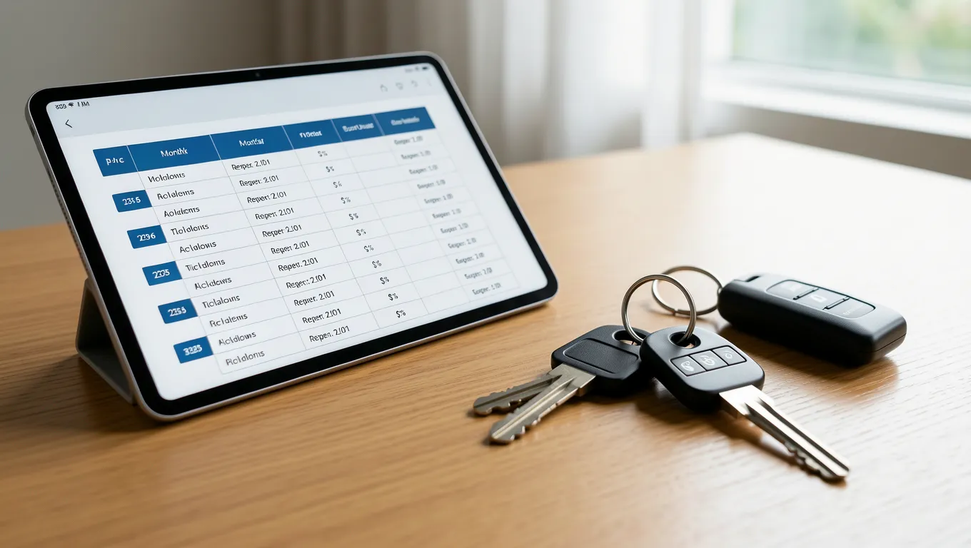 A person reviewing an installment loan repayment schedule on a tablet.