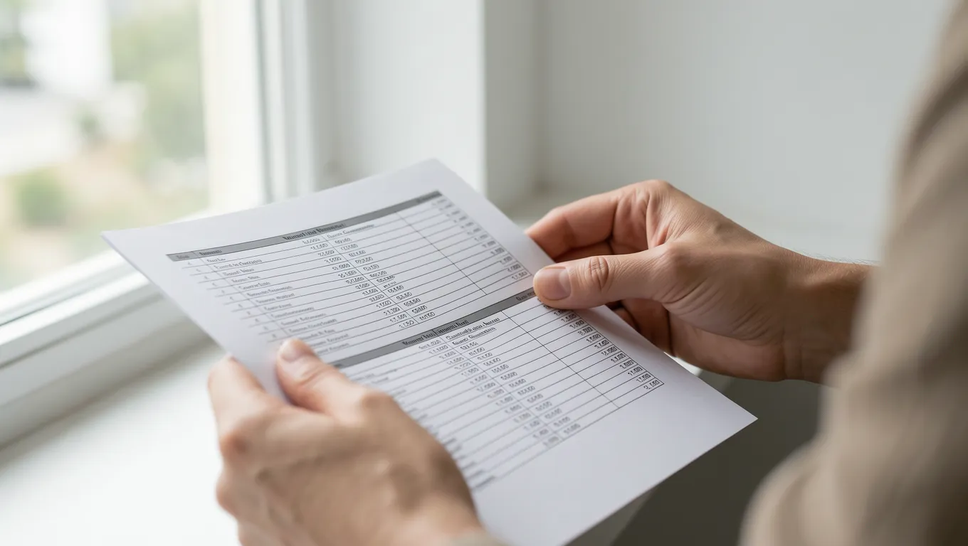 A person reviewing financial documents as part of a responsible lending policy check.